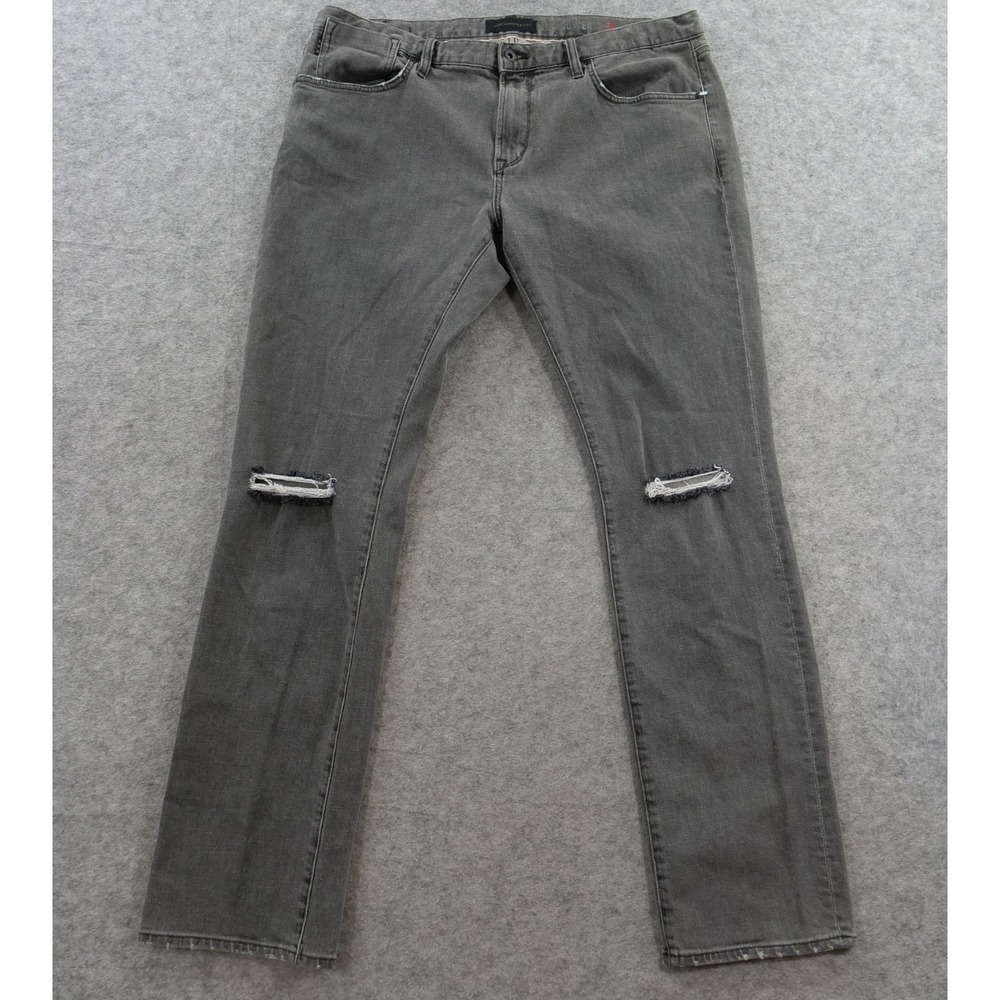 John Varvatos USA Jeans Mens 38 Grey Bowery Slim Straight Distressed Stretch